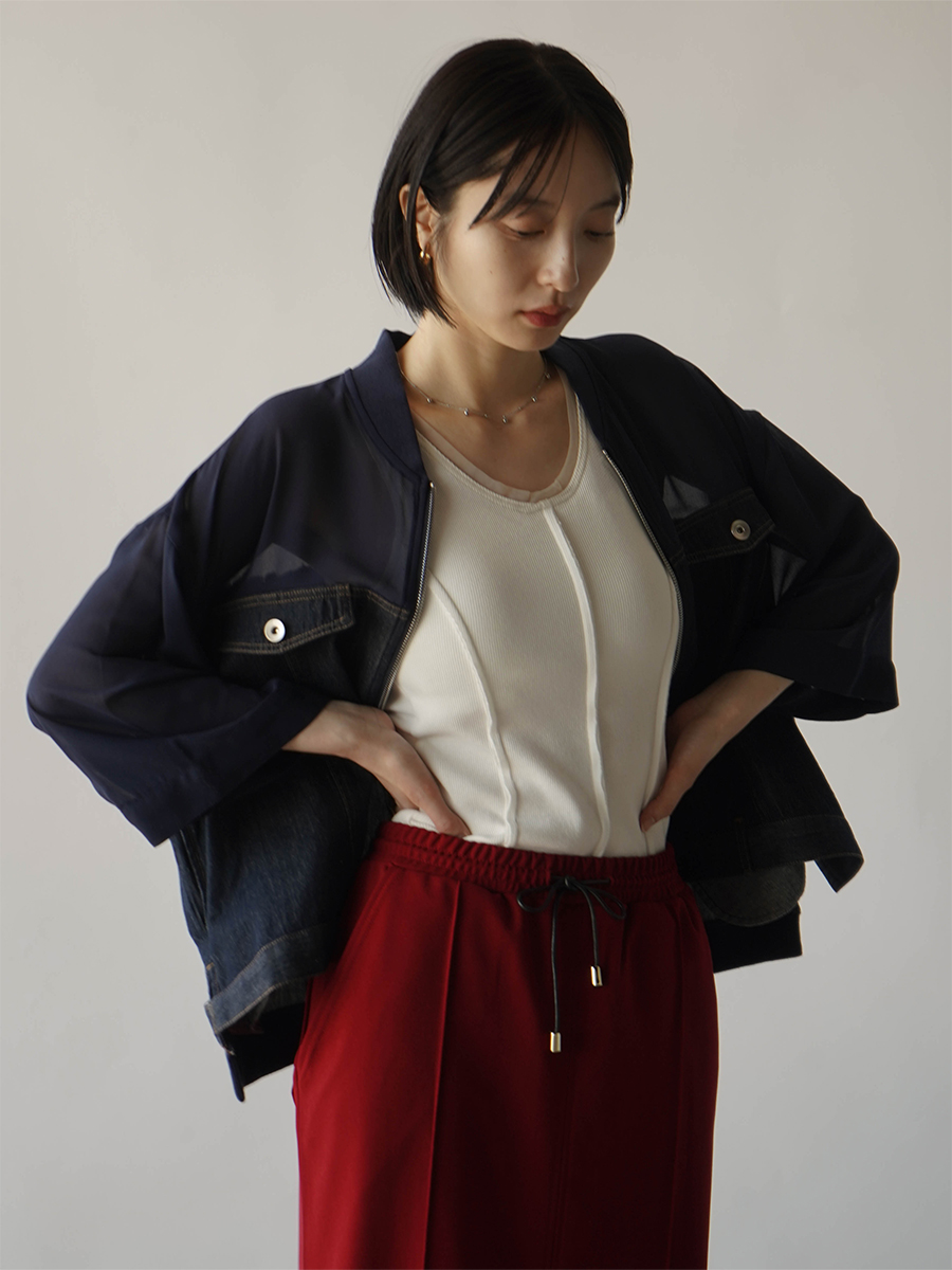 RADIATE(ラディエイト)　デニム×シアーダブルジップブルゾン