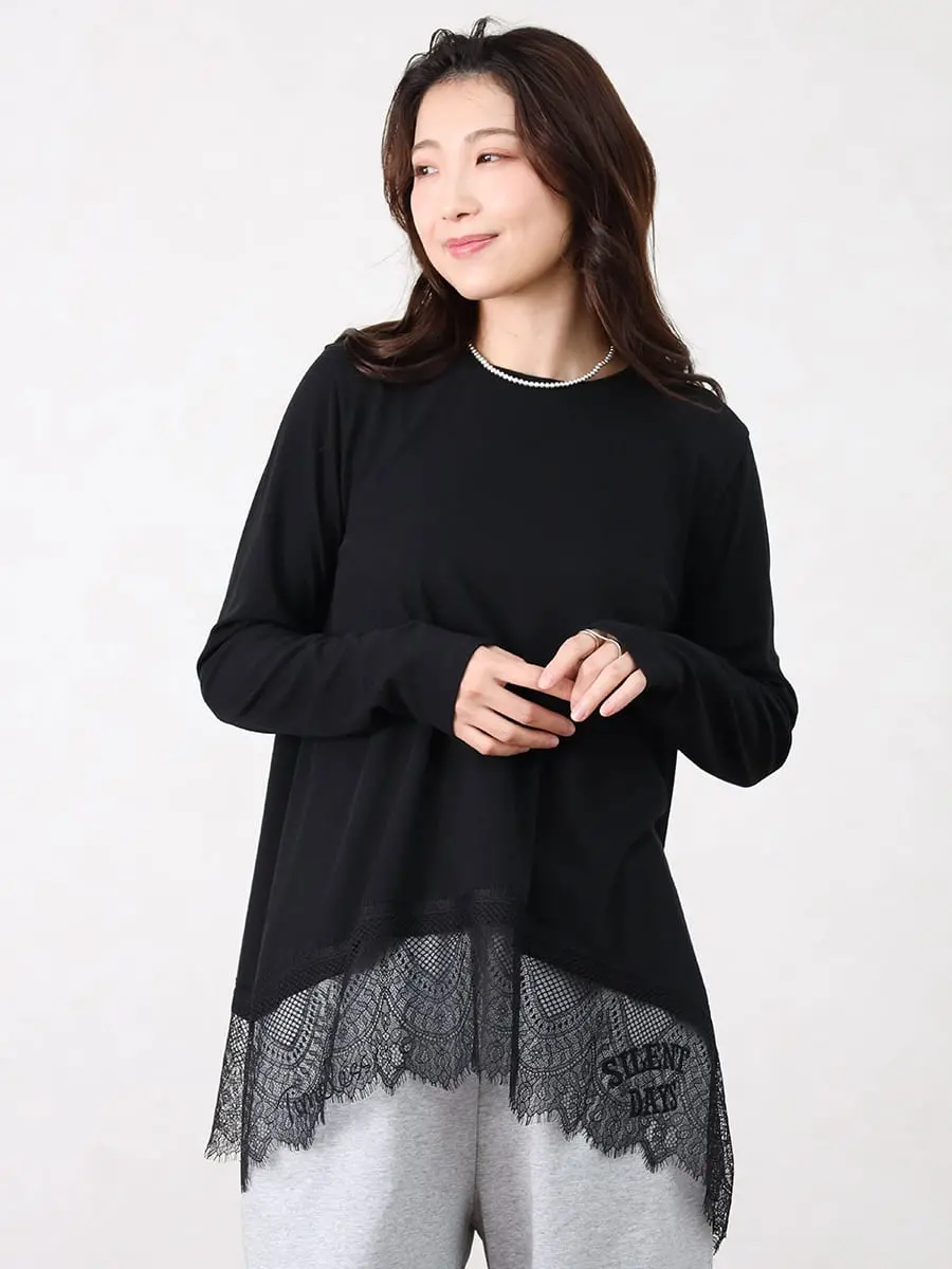 Vin(ヴァン)　裾ヘムレースロングスリーブプルオーバー