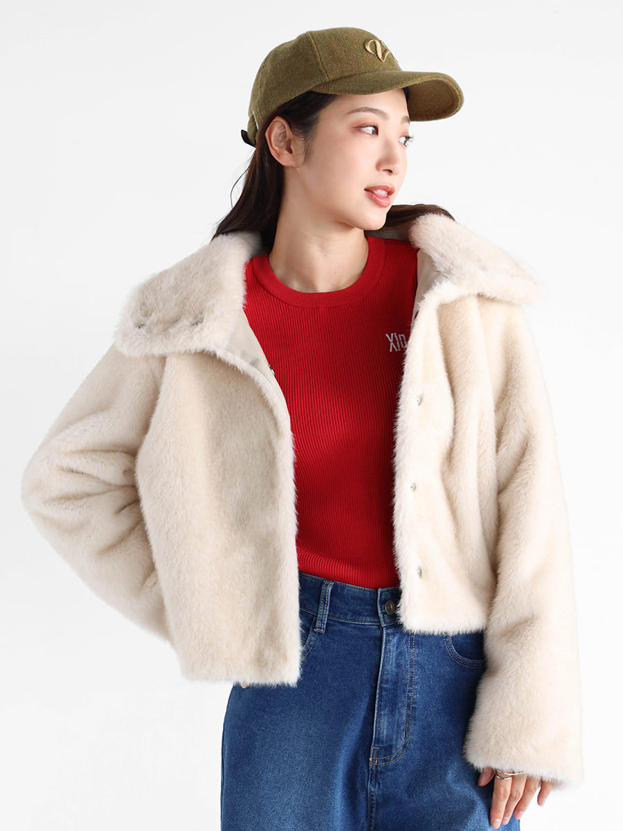 フェイクファーショートコート