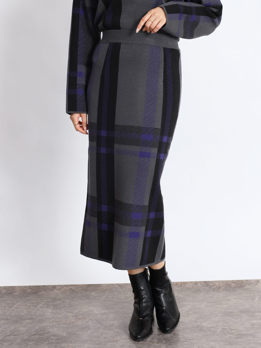 ビッグチェックニットスカート