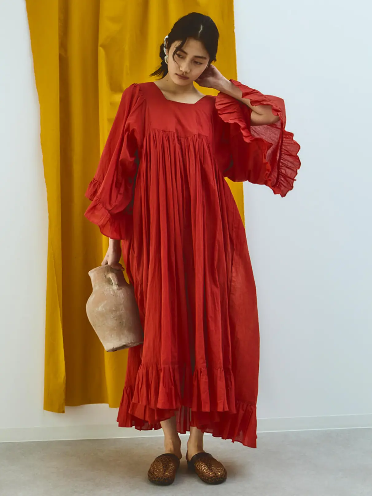 2way hem frill cotton onepiece