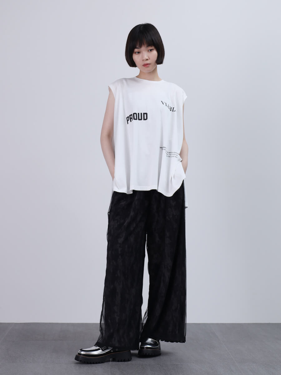 LASUD チュールレイヤードワイドパンツ