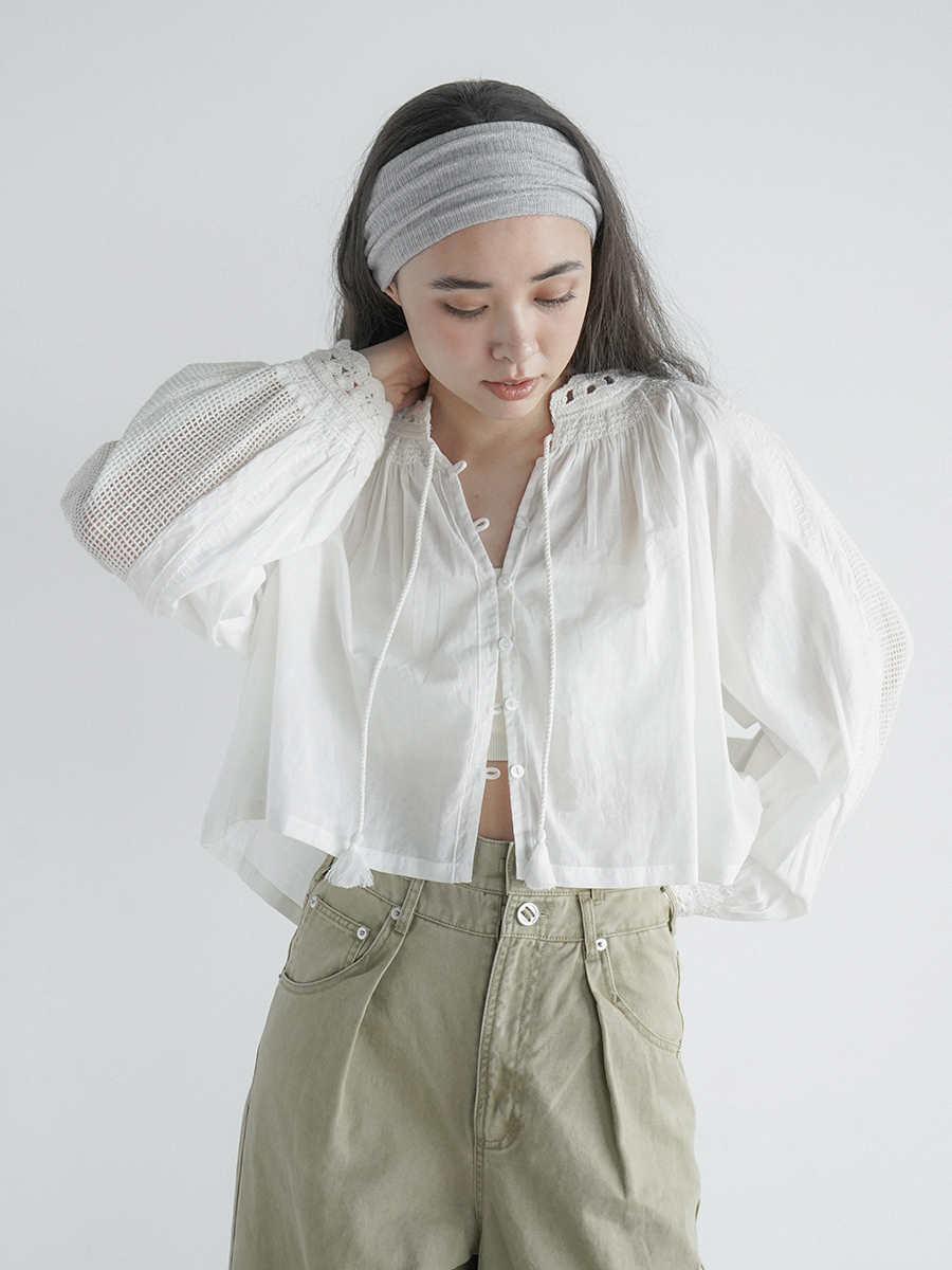 Smocking cotton blouse