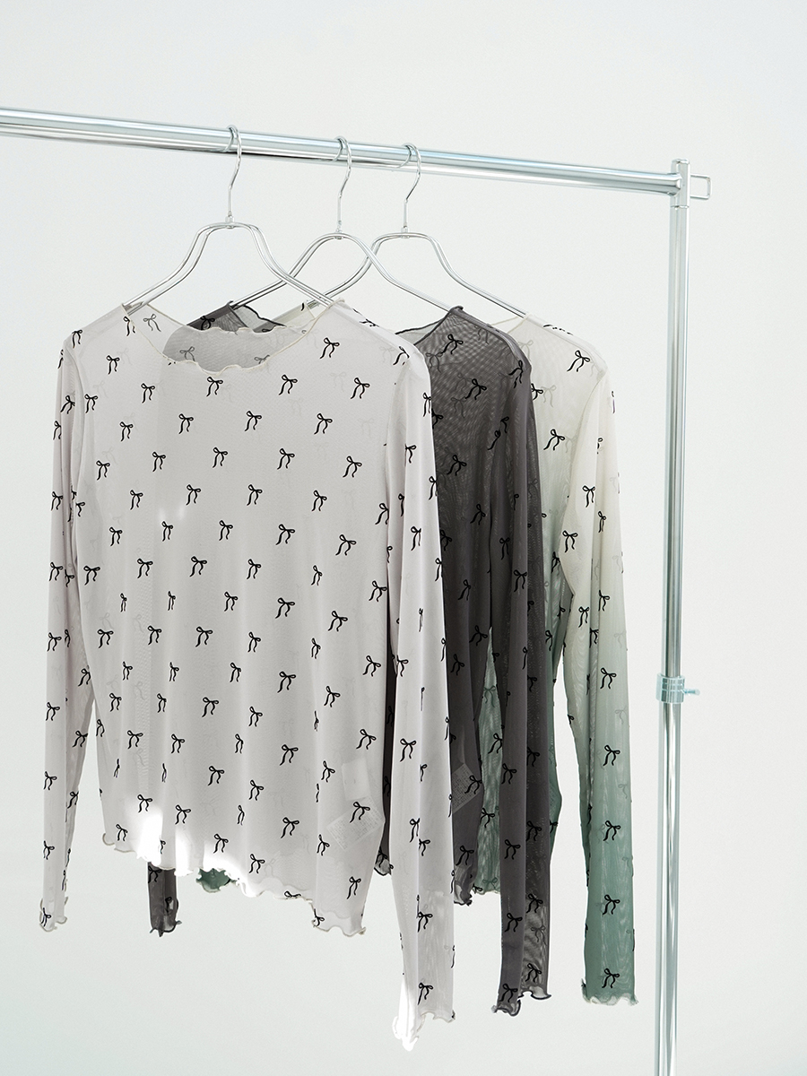 Ribbon sheer crew neck pullover