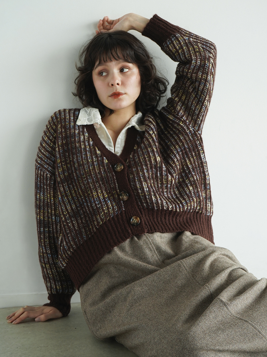 Mixed color striped knit cardigan