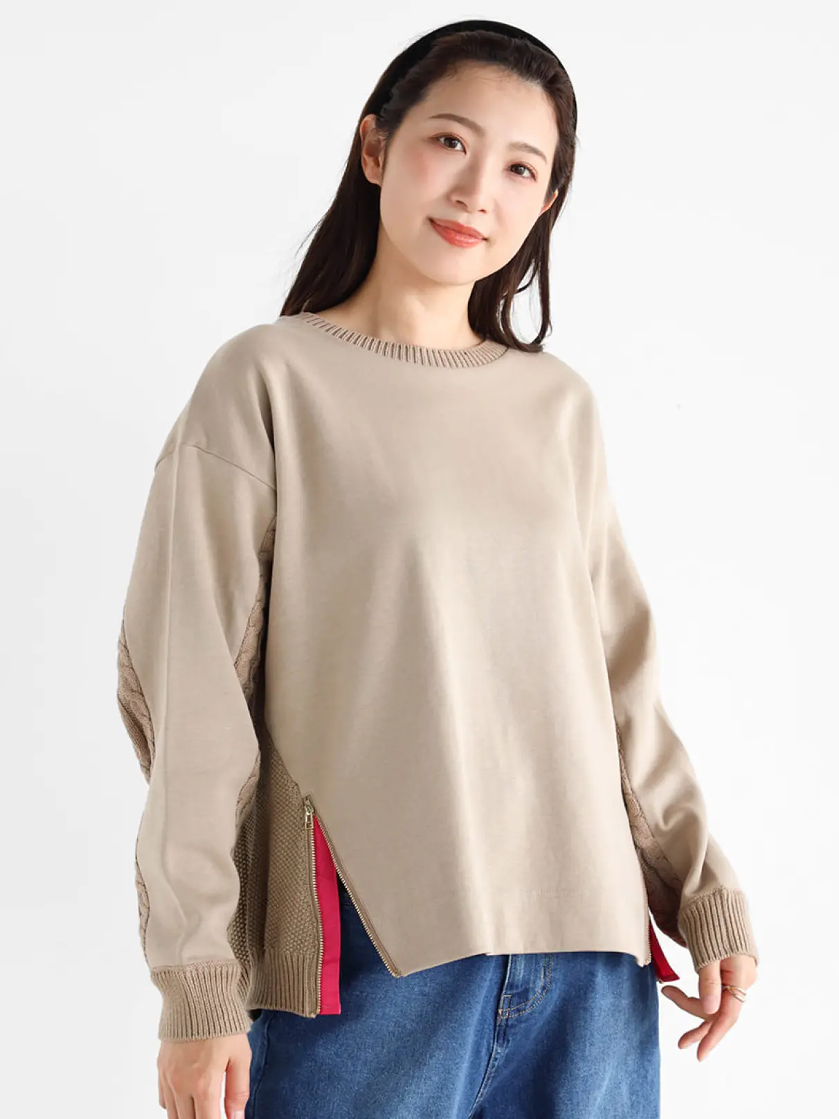 Vin(ヴァン)　ケーブルニットドッキングデザインプルオーバー