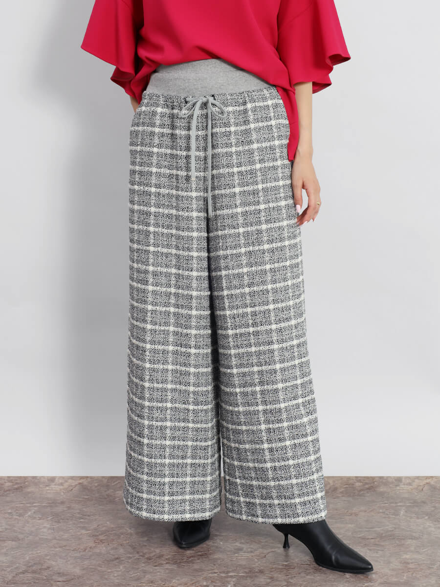 ツイードウィンドウペンチェックワイドパンツ
