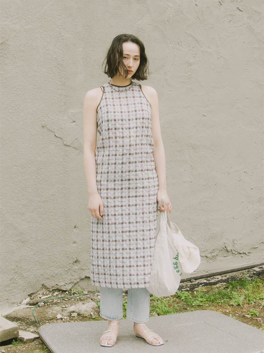 Sheer check american sleeve onepiece - FIKA. - FIKA