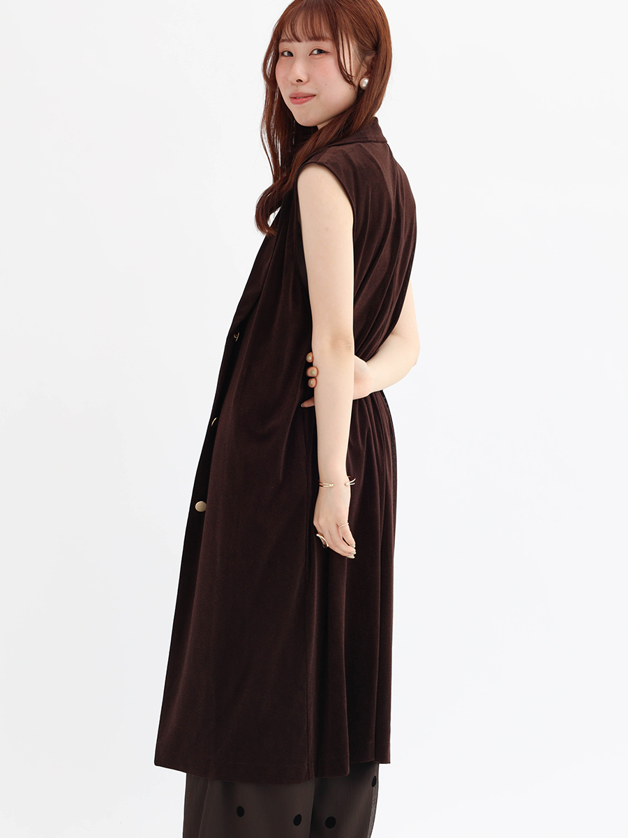 Mesh velour tailored long gilet