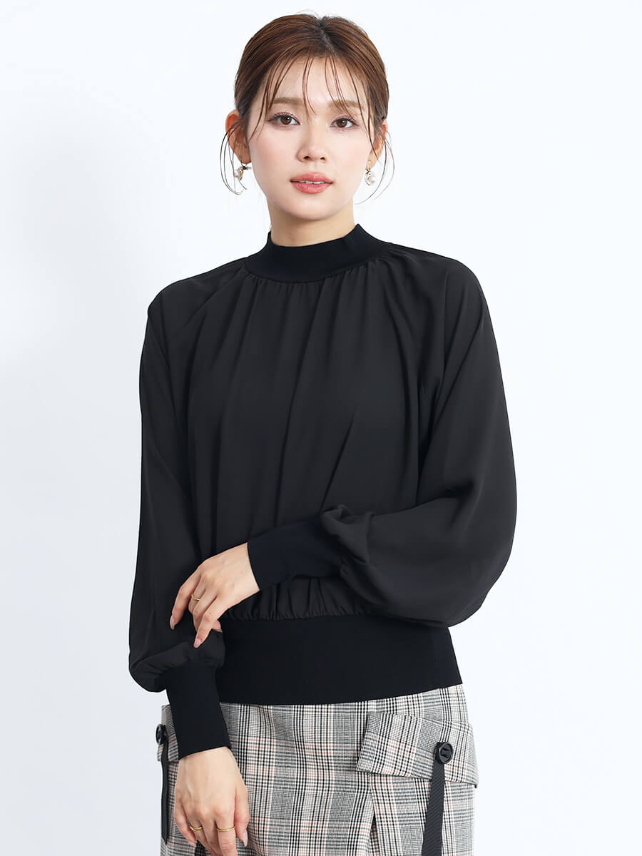 異素材コンビロングスリーブニットトップス