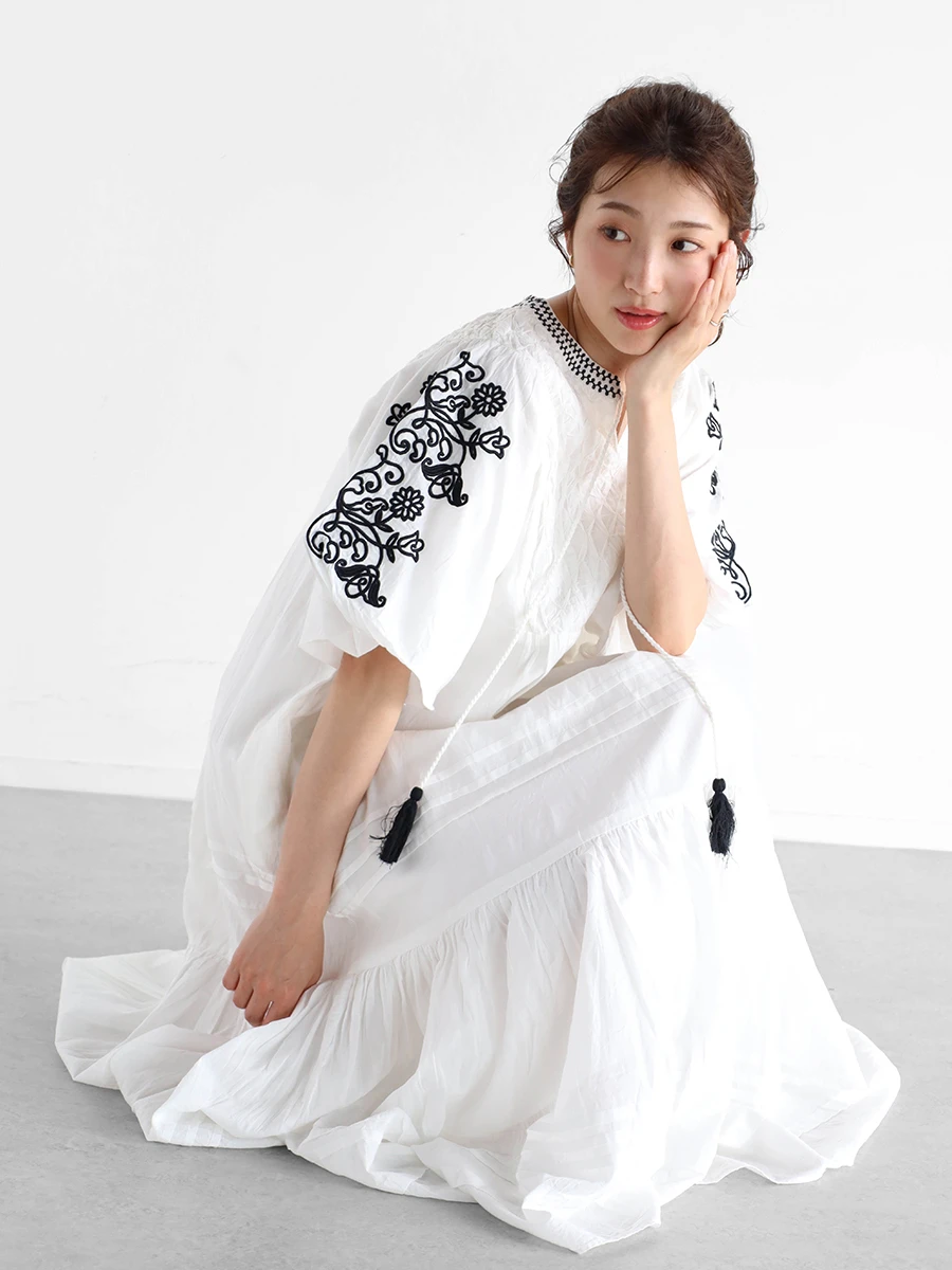 【新品】ハヤマサンデー リネンワンピース サイズ1 M 刺繍ロゴ レッド 084123524_01.webp