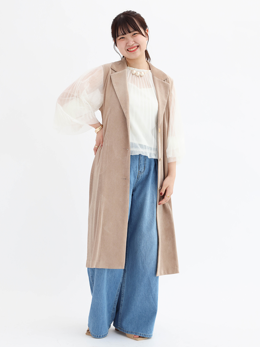 Mesh velour tailored long gilet