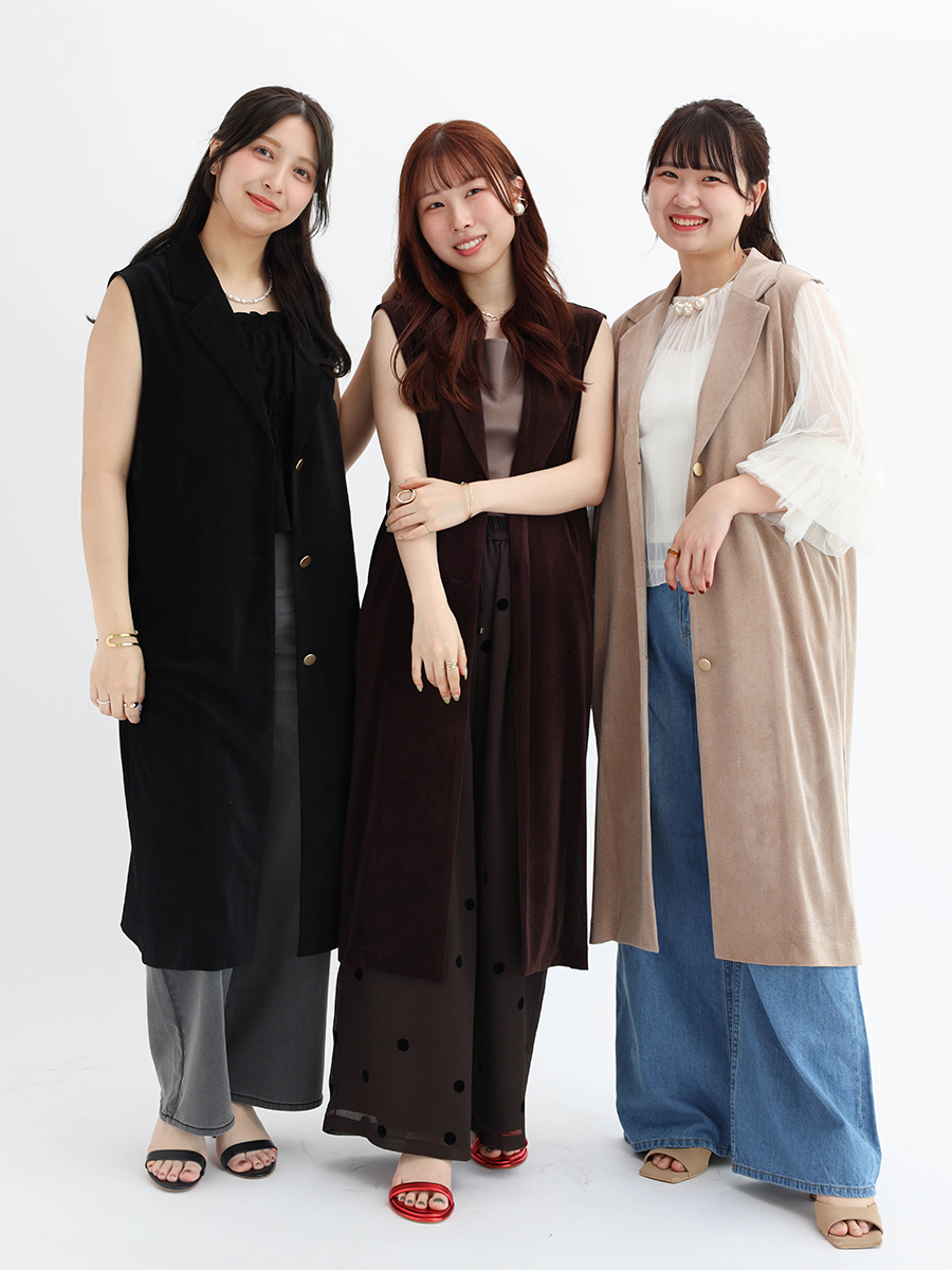 Mesh velour tailored long gilet