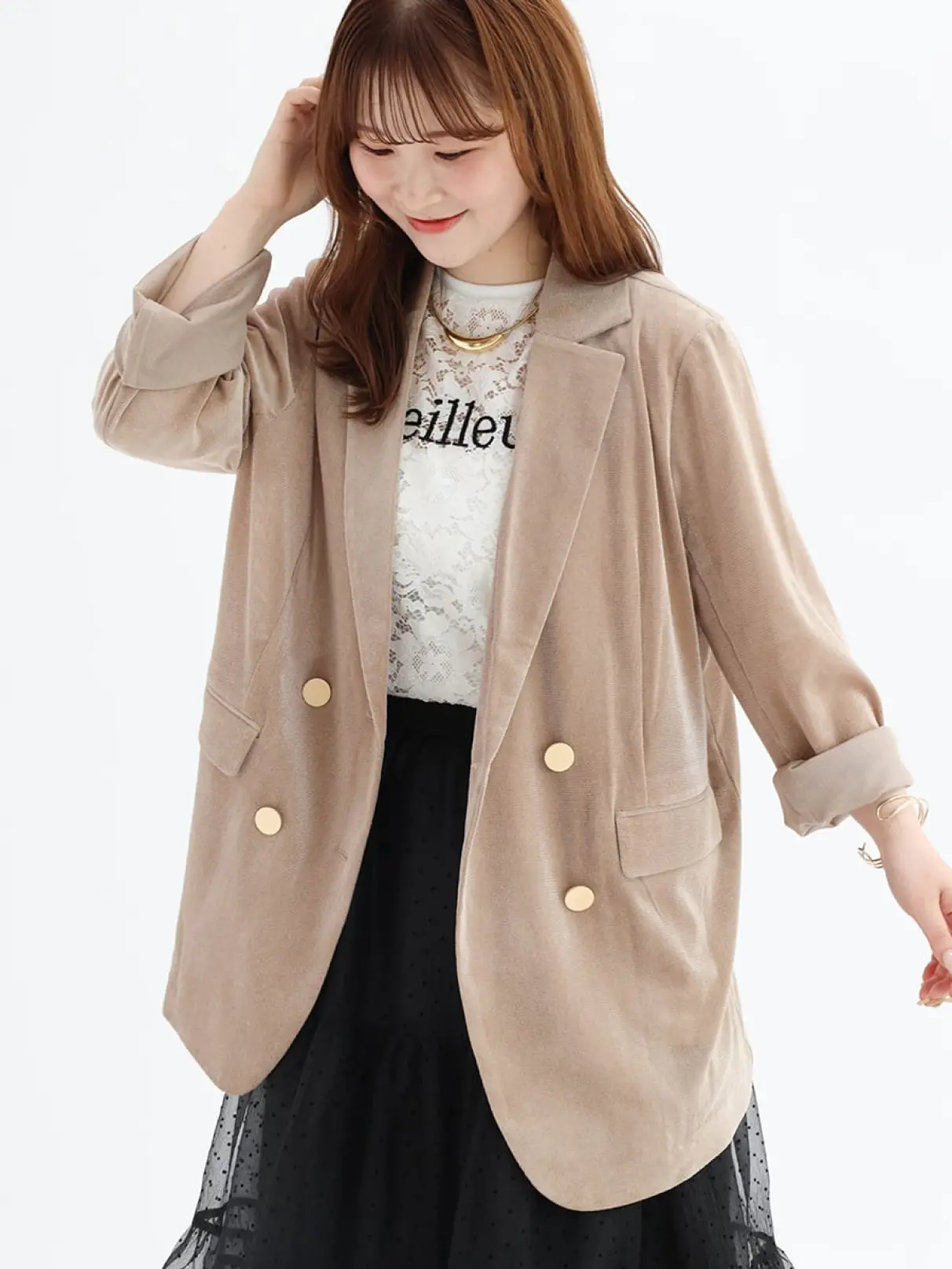 Vin(ヴァン)　メッシュベロアテーラードジャケット