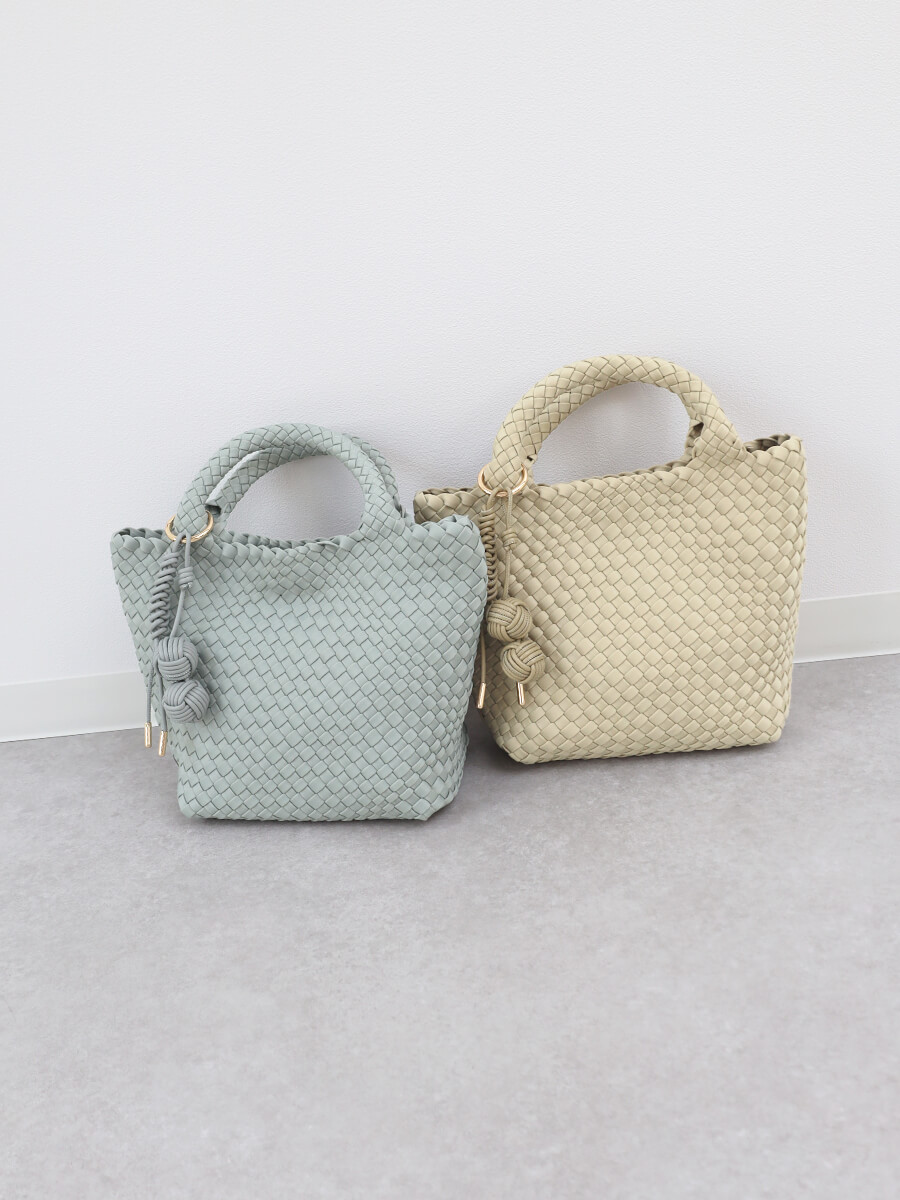 ミニポーチ付き編み込みスクエアミニトート