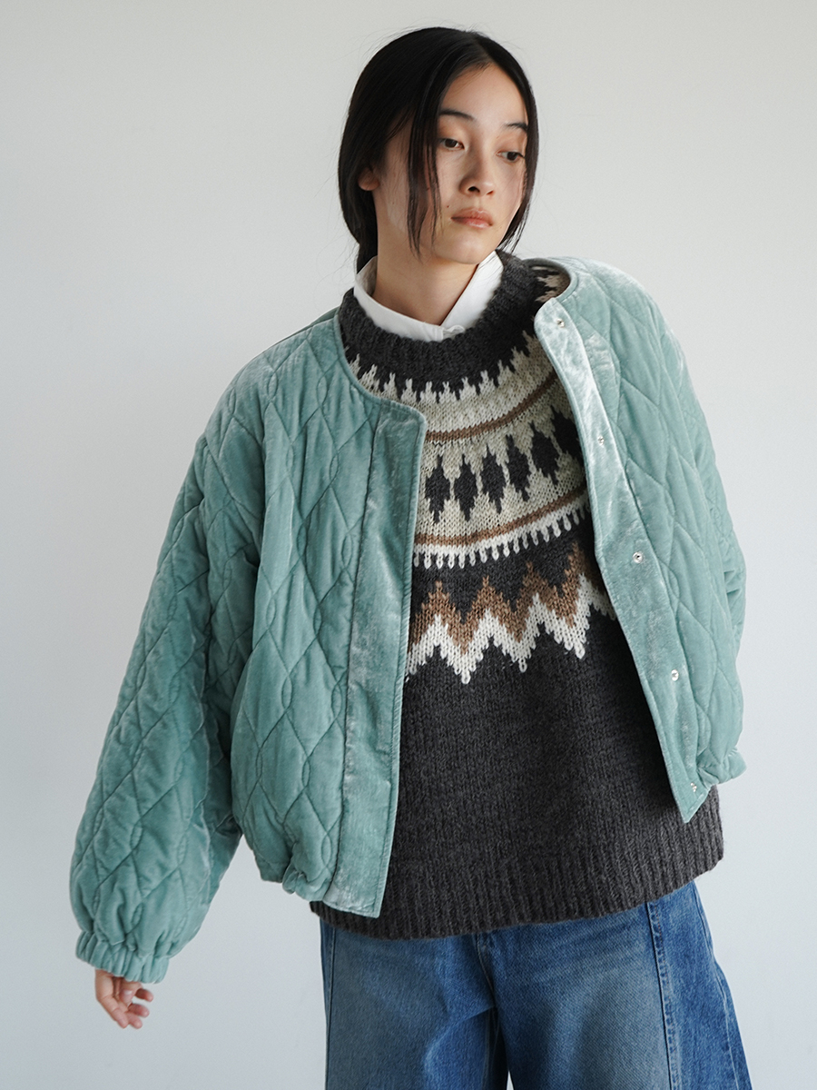 Velvet quilting short blouson