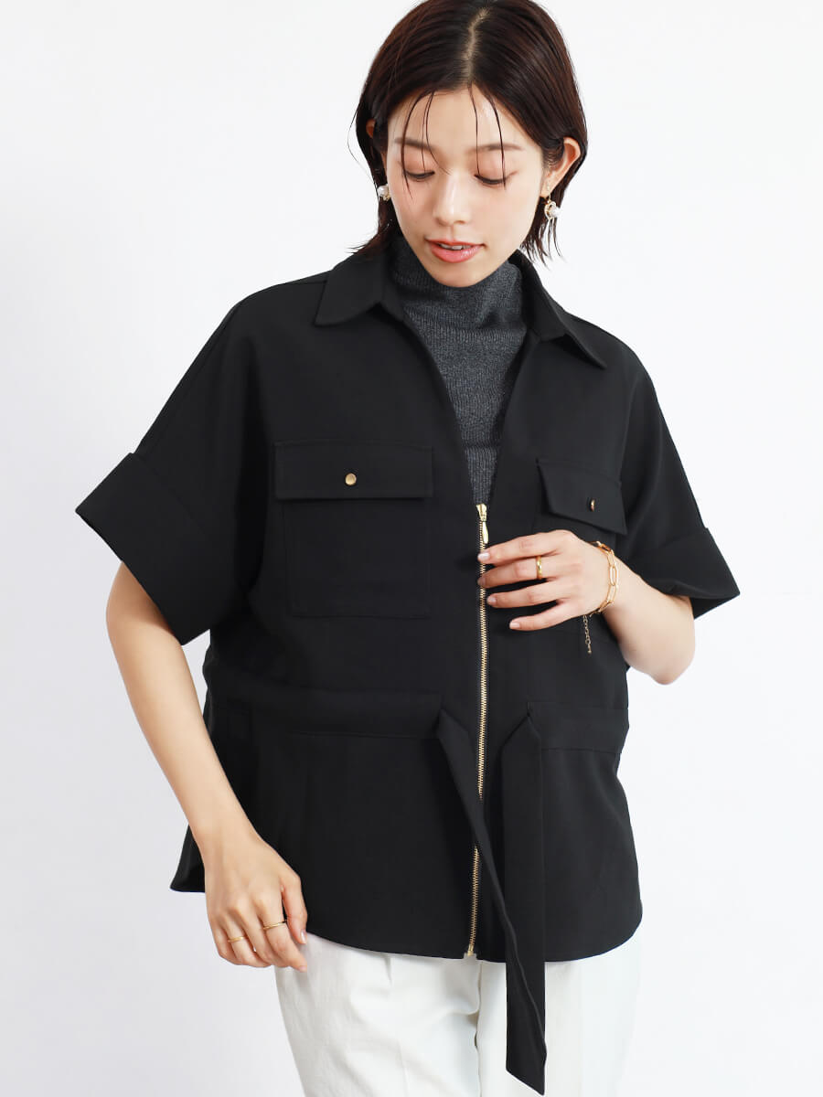 ウエストギャザーサファリシャツ