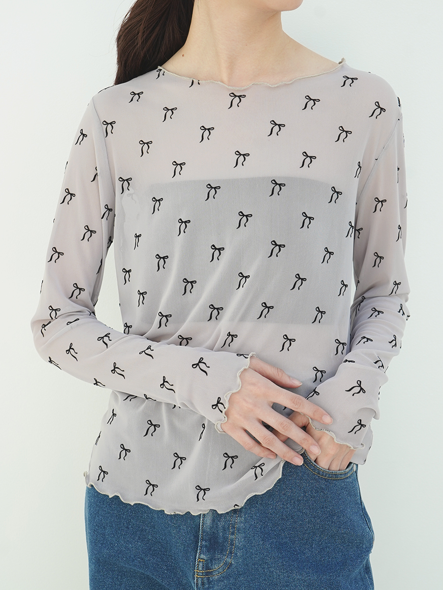 Ribbon sheer crew neck pullover