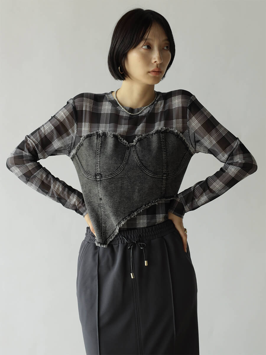 RADIATE(ラディエイト)　デニムビスチェフェイクレイヤードシアートップス