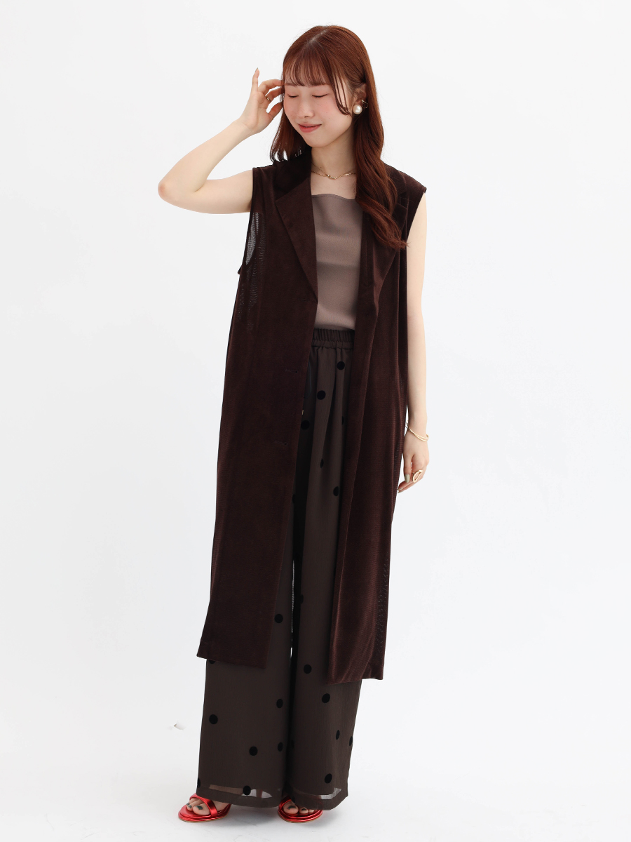 Mesh velour tailored long gilet