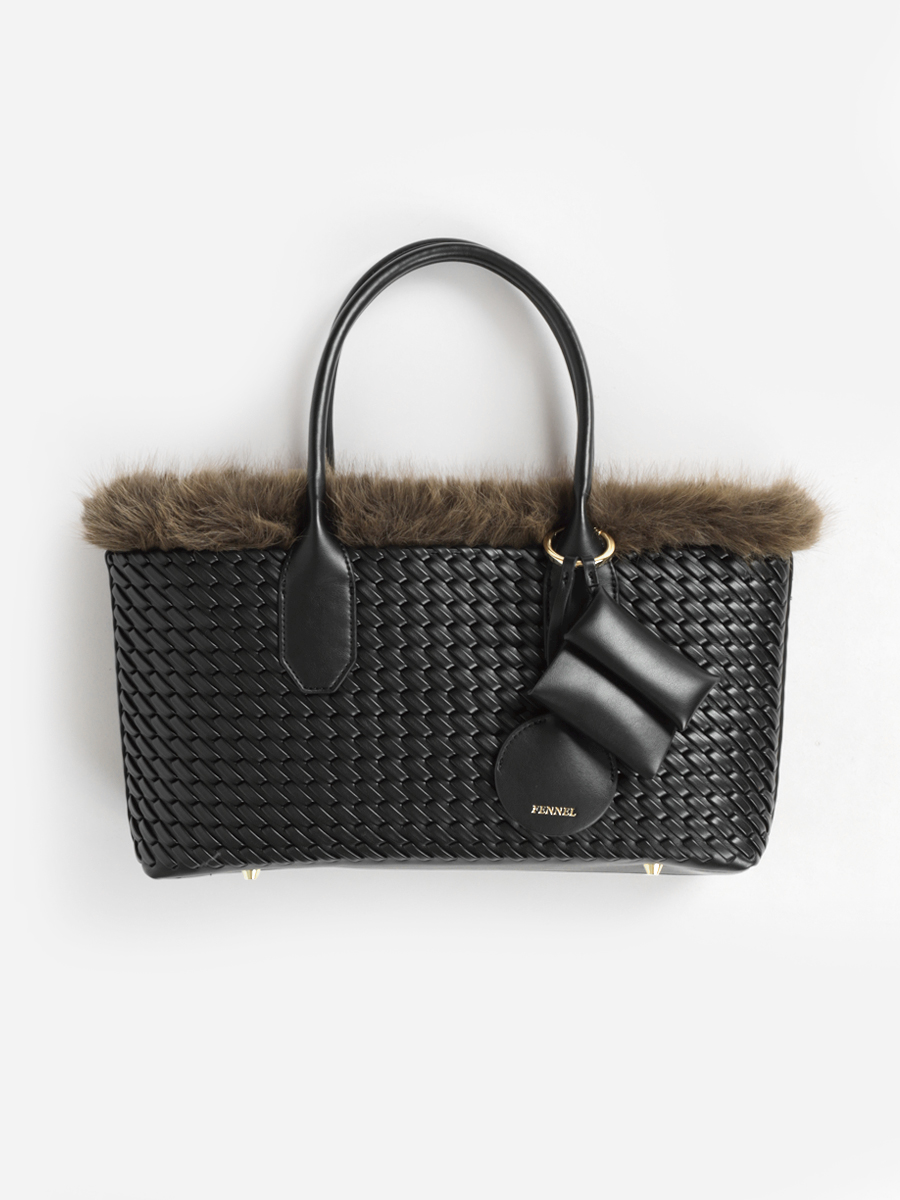 差し編みメッシュファー付きハンドバッグ