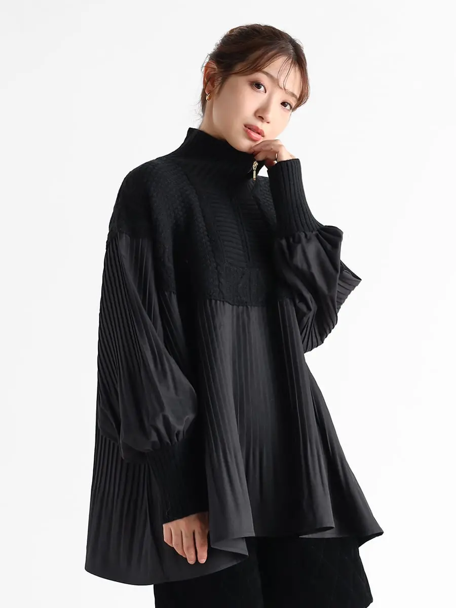 Vin(ヴァン)　ケーブルニットドッキングプリーツブラウス