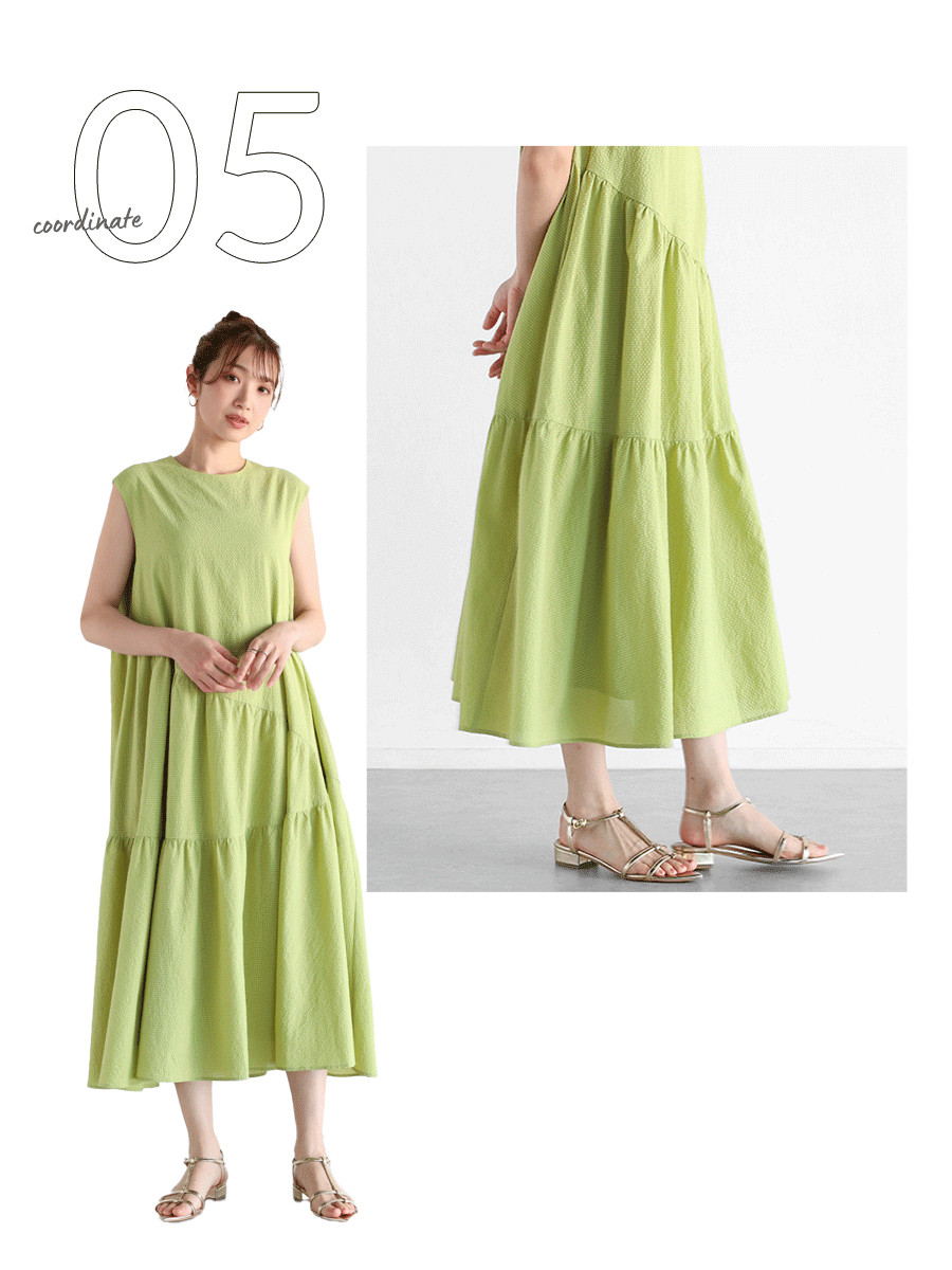 ノースリーブティアードサッカーワンピース