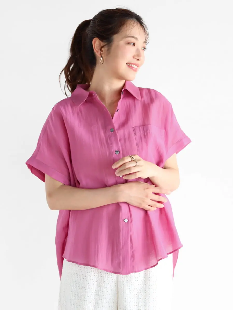 Vin(ヴァン)　バックボタンデザインシアーシャツ