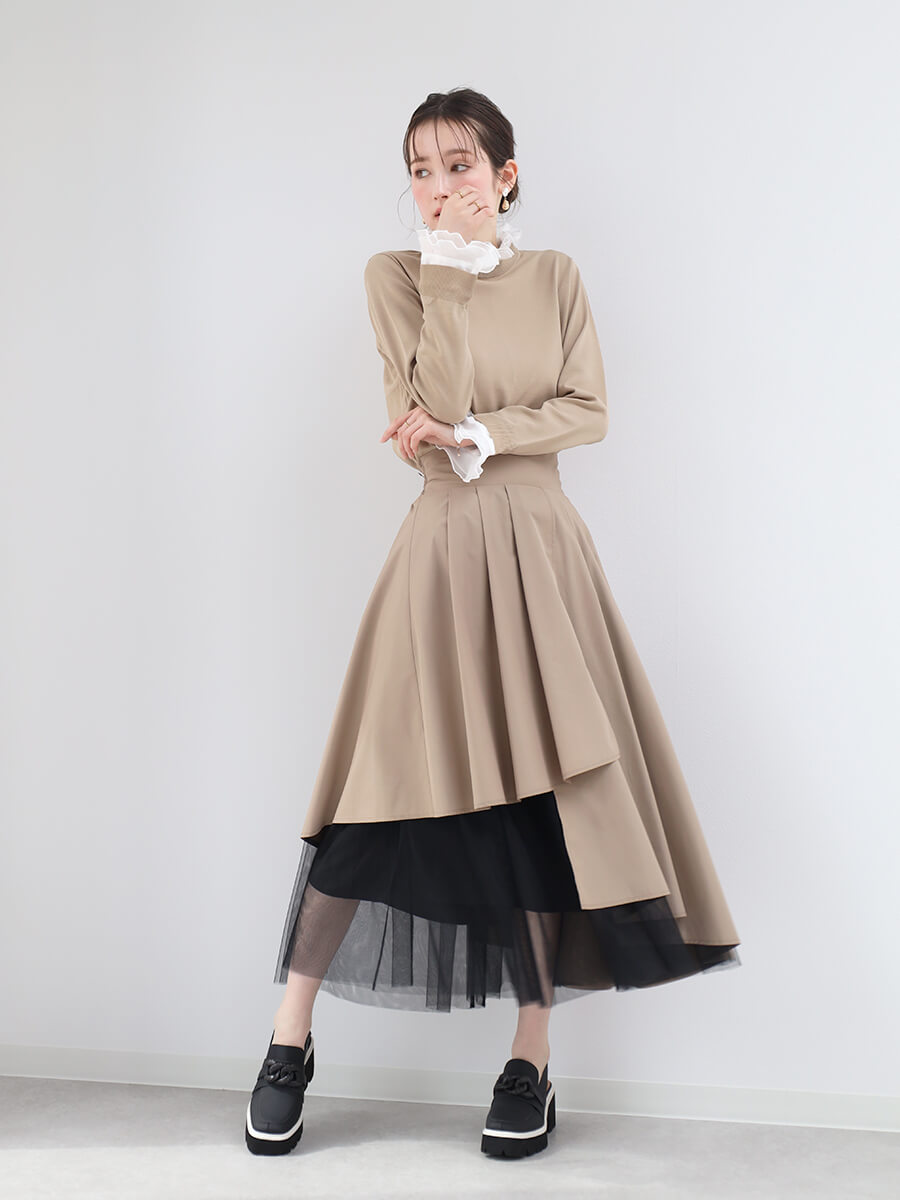 チュールレイヤードラップフレアスカート
