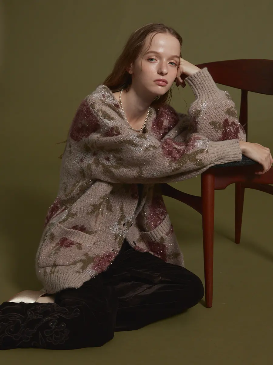 Vin(ヴァン)フラワーラメニットカーディガン