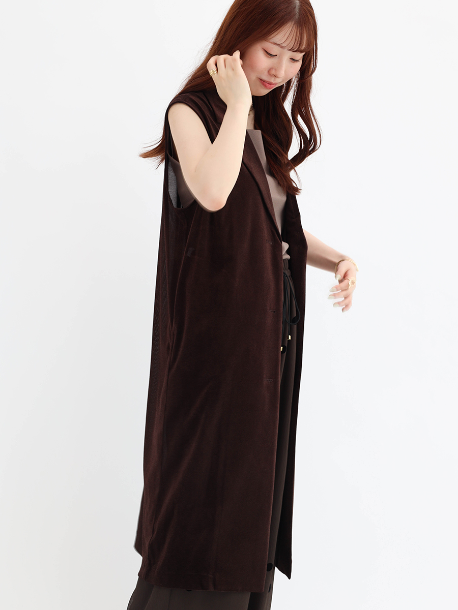 Mesh velour tailored long gilet