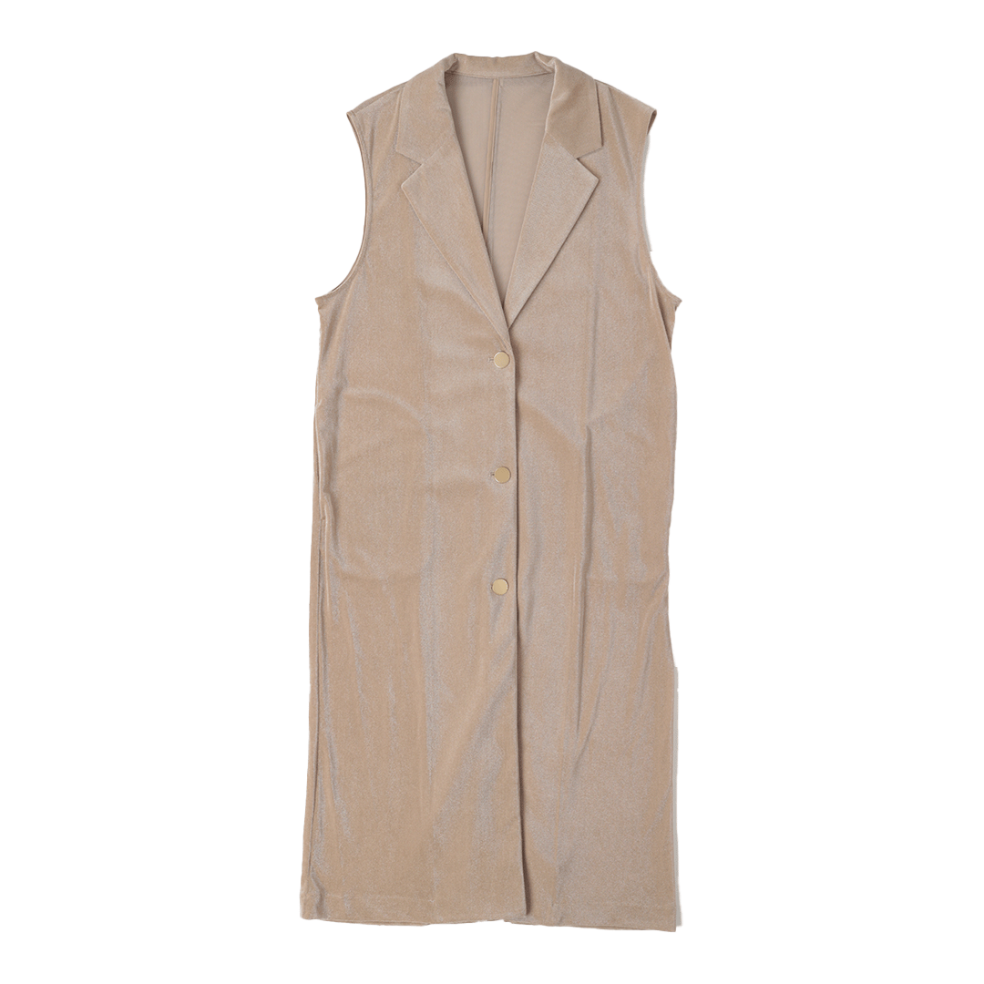 Mesh velour tailored long gilet
