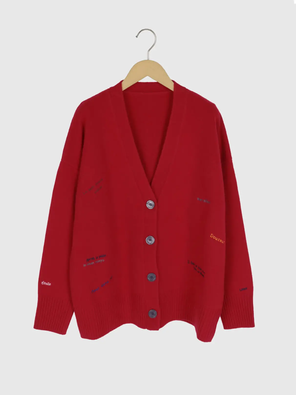 Vin(ヴァン)　ロゴ刺繍デザインニットカーディガン