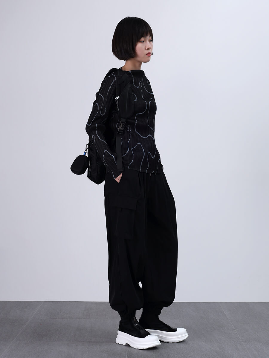 LASUD ナイロンタックカーゴパンツ(black,khaki)