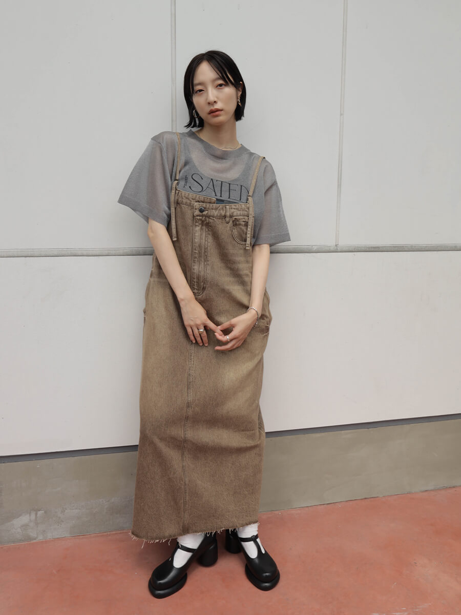 RADIATE(ラディエイト)　アシメフロントデニムジャンパースカート（beige,brown）