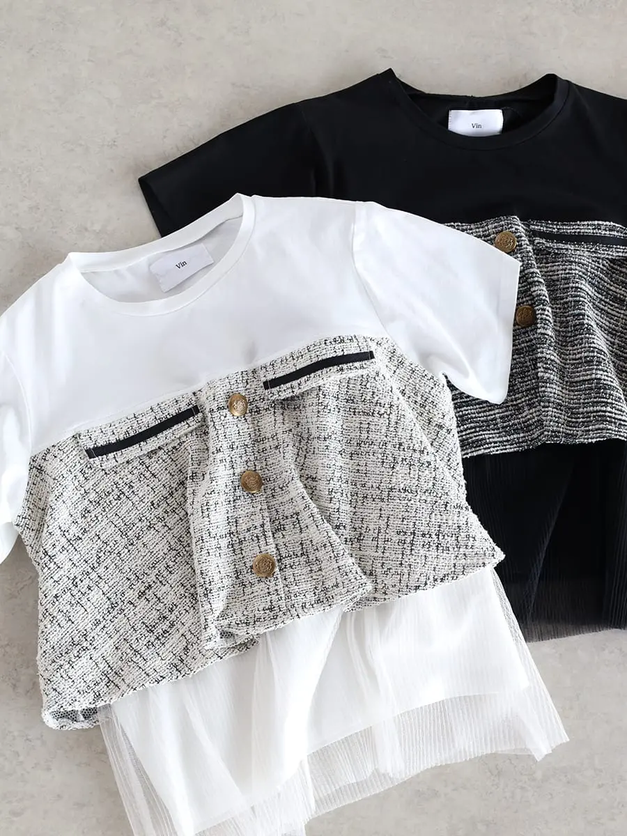 Vin(ヴァン)　ツイードドッキングトップス