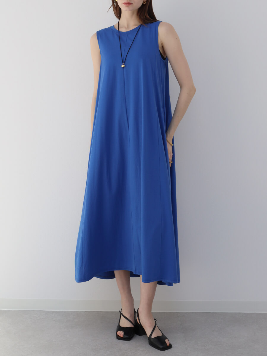 天竺ノースリーブフレアワンピース