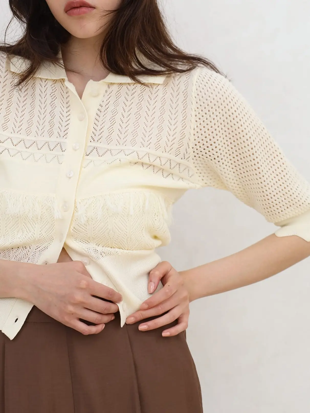 Crochet knit polo cardigan