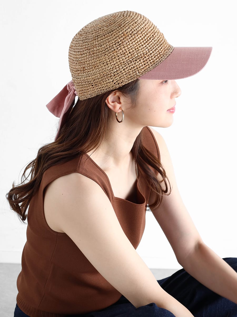 バックリボンラフィアキャップ