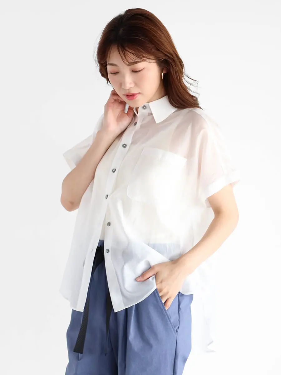 Vin(ヴァン)　バックボタンデザインシアーシャツ