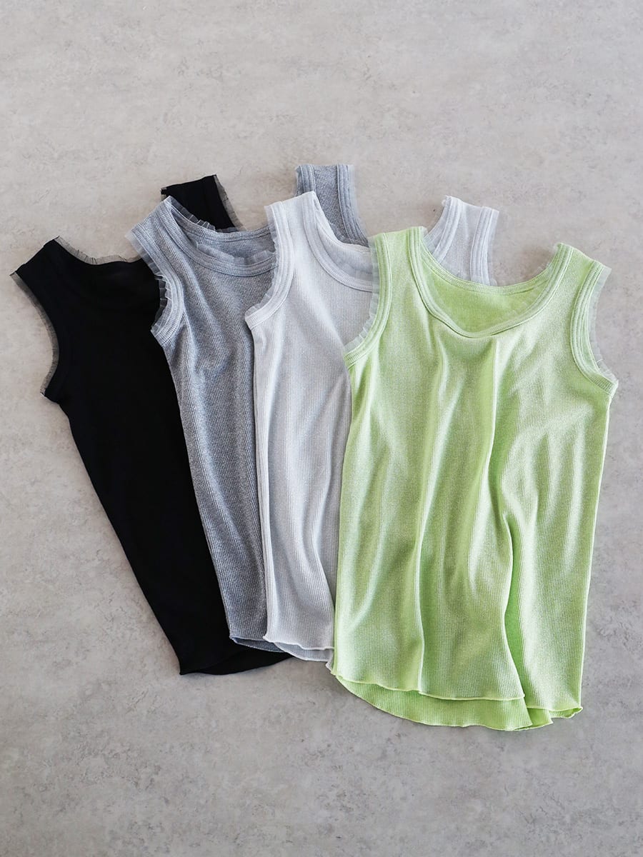 チュールトリミングラメタンクトップ