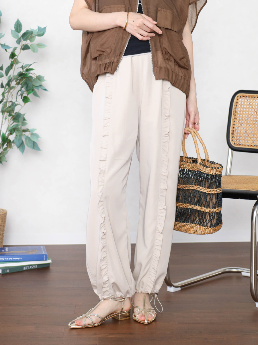 Vin(ヴァン)　パールボタンジレ&ワイドシルエットパンツセットアップ