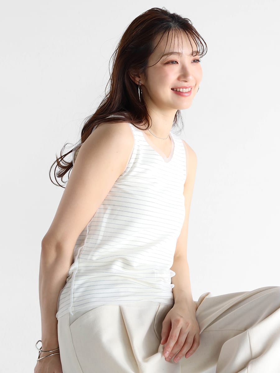 ラメボーダーチュールタンクトップ