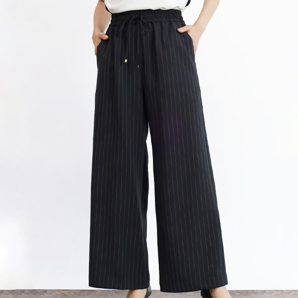 ストライプリラクシーワイドパンツ