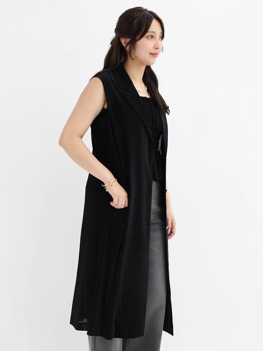 Mesh velour tailored long gilet