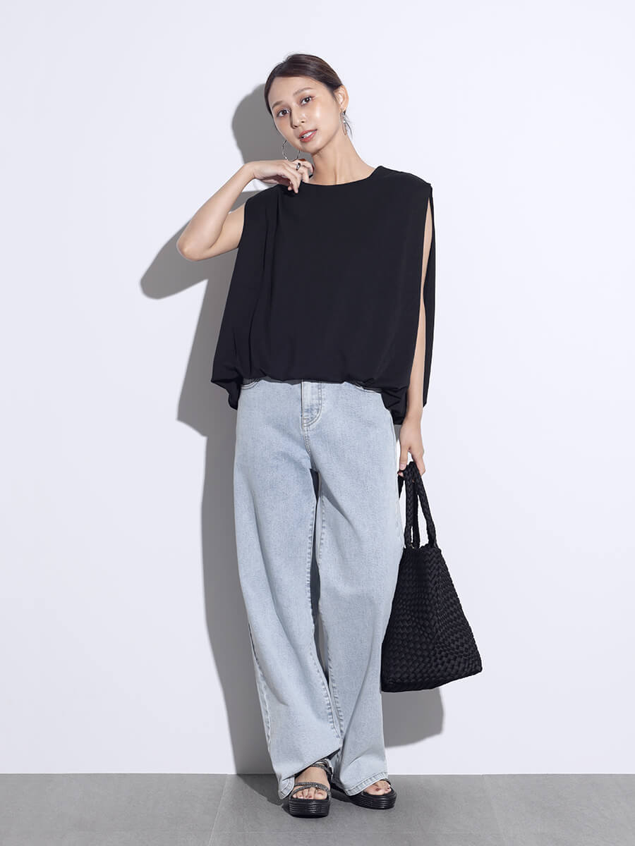クロップドバルーンカットソー(BLACK)