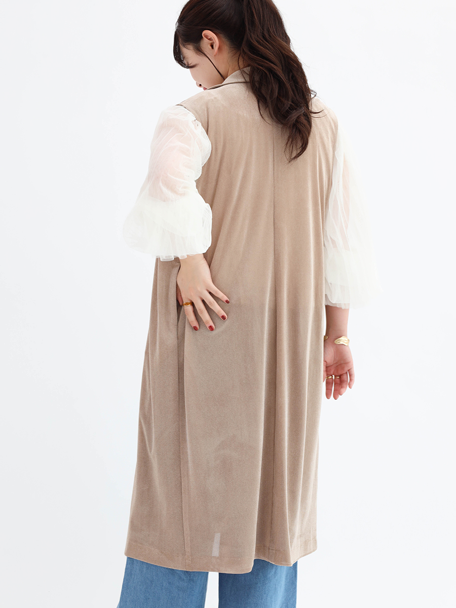 Mesh velour tailored long gilet