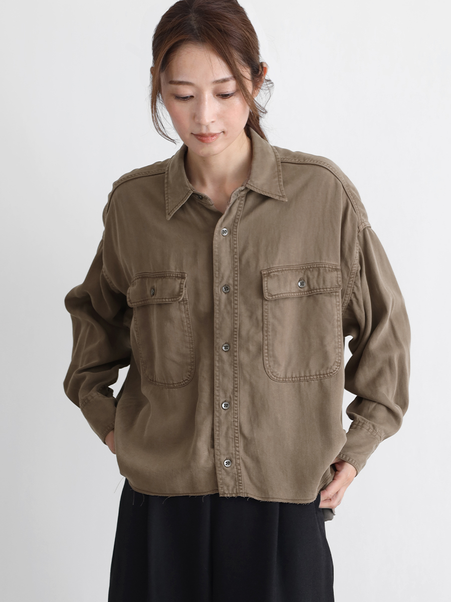 CLOVE スタッフスタイリング 着回し ヴィンテージライクテンセルシャツ