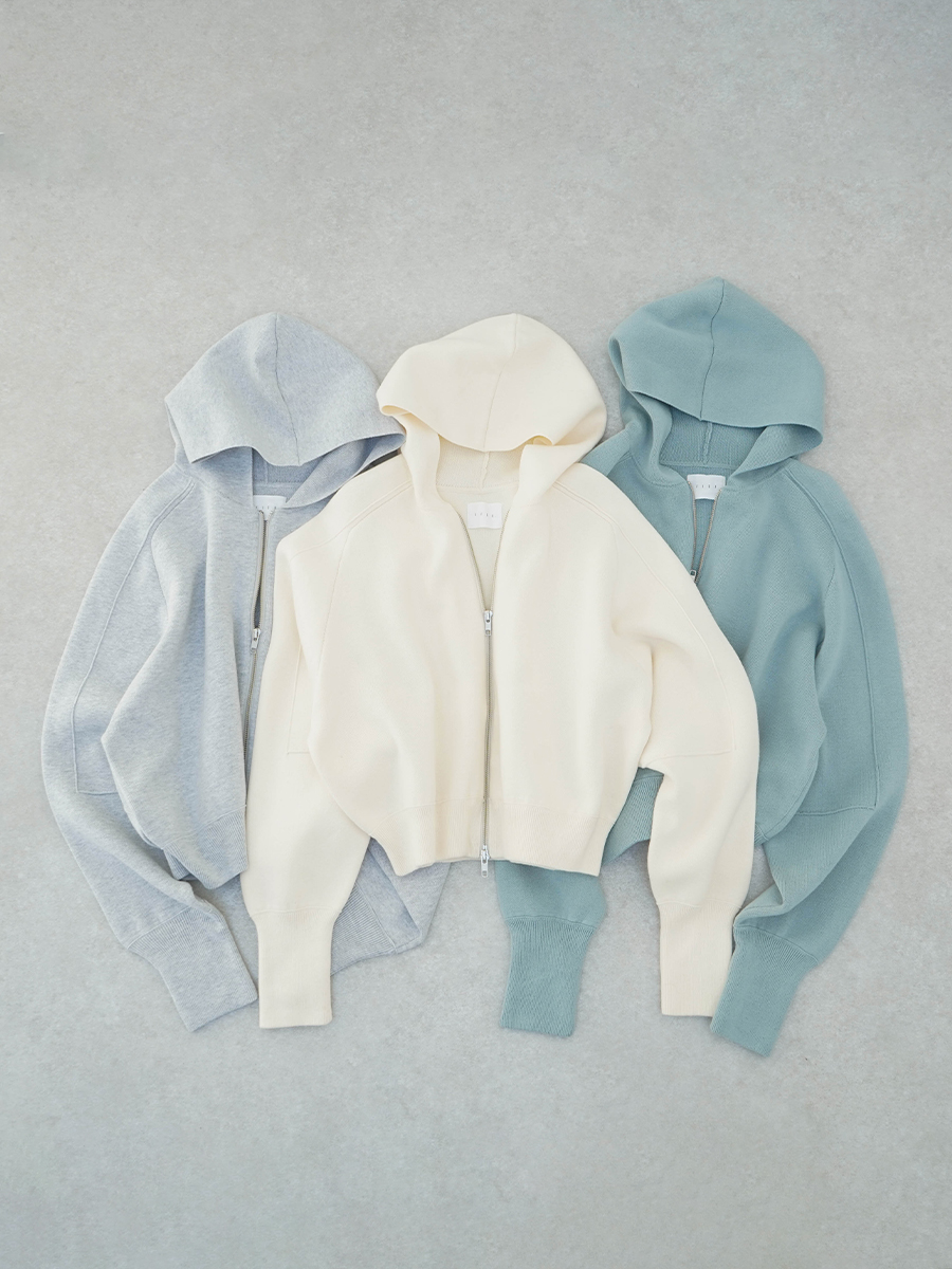 Cotton knit double zip hoodie
