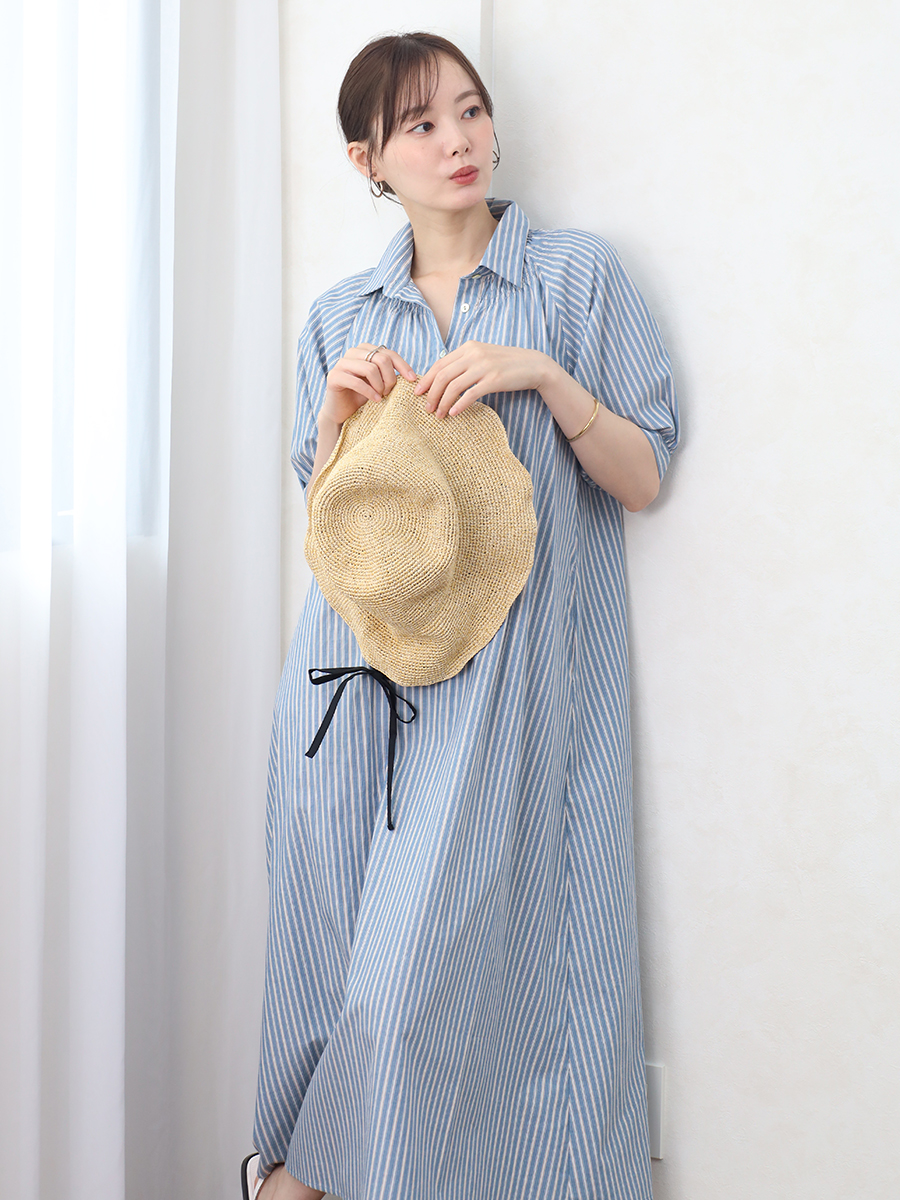 ストライプコットンシャツワンピース - Vin - Vin｜YAMADAYA STORE